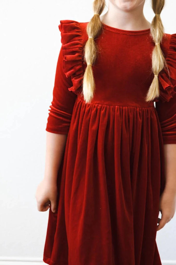 Red Velvet Ruffle Twirl Dress